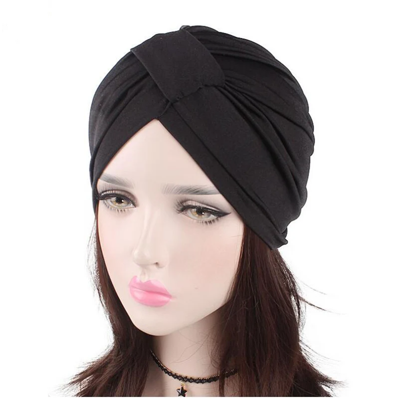 Новое поступление женские шапки твист женские шапки тюрбан простой стиль аксессуары для волос шапки для химиотерапии бандана покрытие для волос - Цвет: black