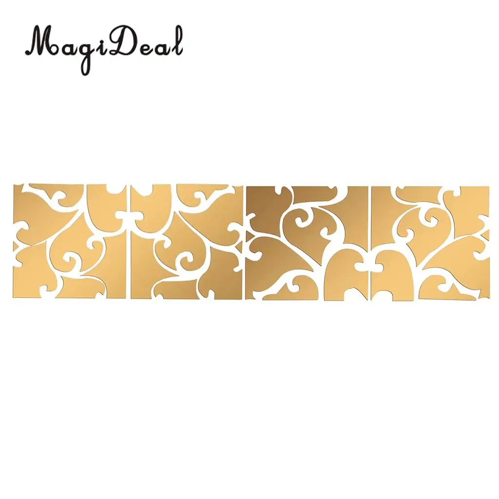 3D Acrylic Mirror Decal Sticker Stitched Wall Panels Home Decoration 8x8inch, Silver/Black/Gold