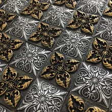 3D vintage embossed Resin Gold metal blends backsplash mosaic wall tile,Bathroom Kitchen fireplace decor meshback sticker,LSRN05