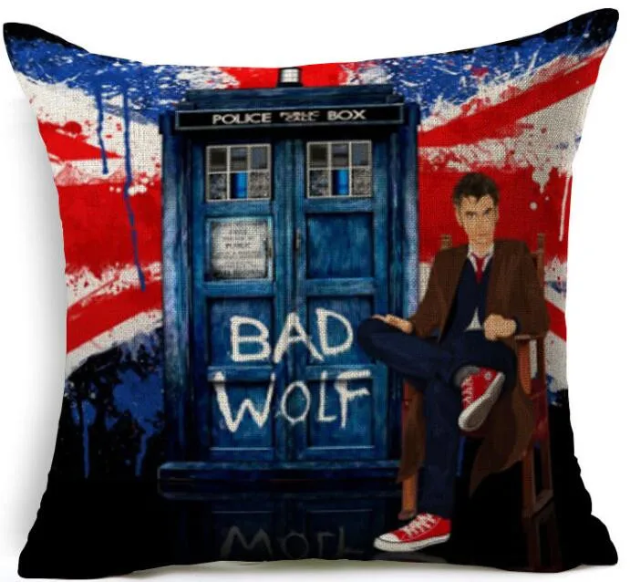 Cushion Cover Linen Cotton Doctor Who Tardis Throw Pillows Car Sofa Cover Decorative Pillowcase decorativos cojines coussin