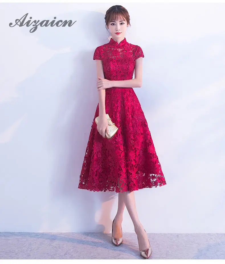 Сексуальное красное платье Cheongsam для невесты, модное длинное свадебное платье Qipao, китайское кружевное традиционное вечернее платье Qi Pao, классическое женское платье