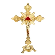 Decoration Figurines The-Stand Crucifix Christ Cross-Wall Church Relics Wall-Gold Antique