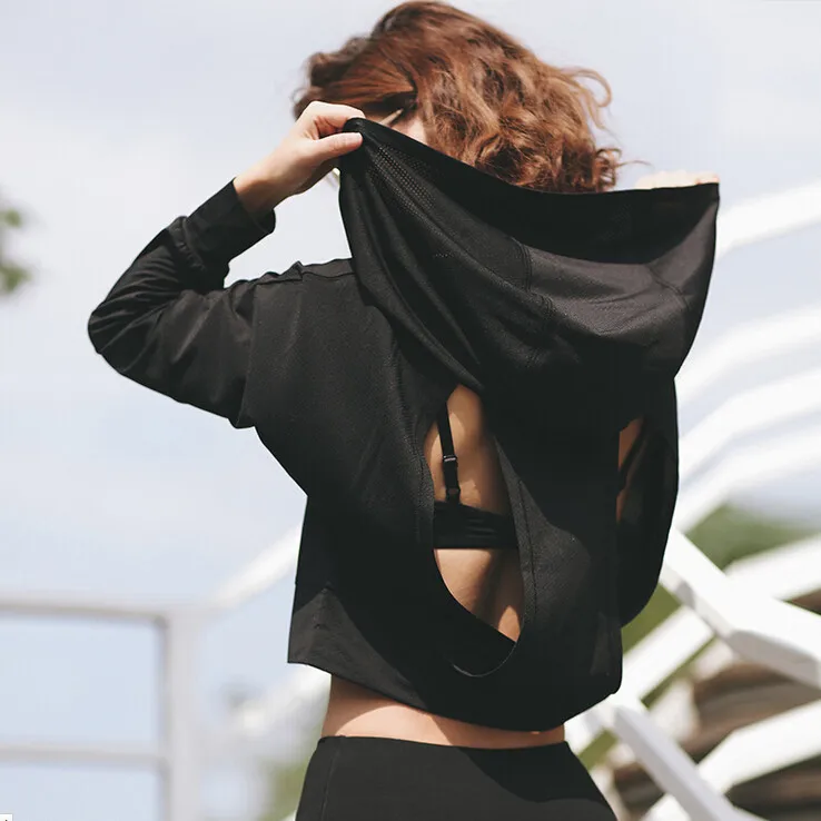 

Gym Mesh Long Sleeve Hooded T Shirt Fitness Yoga Crop Top Women Sportswear Sport Jerseys Hoodie Running Jacket Sports Clothing