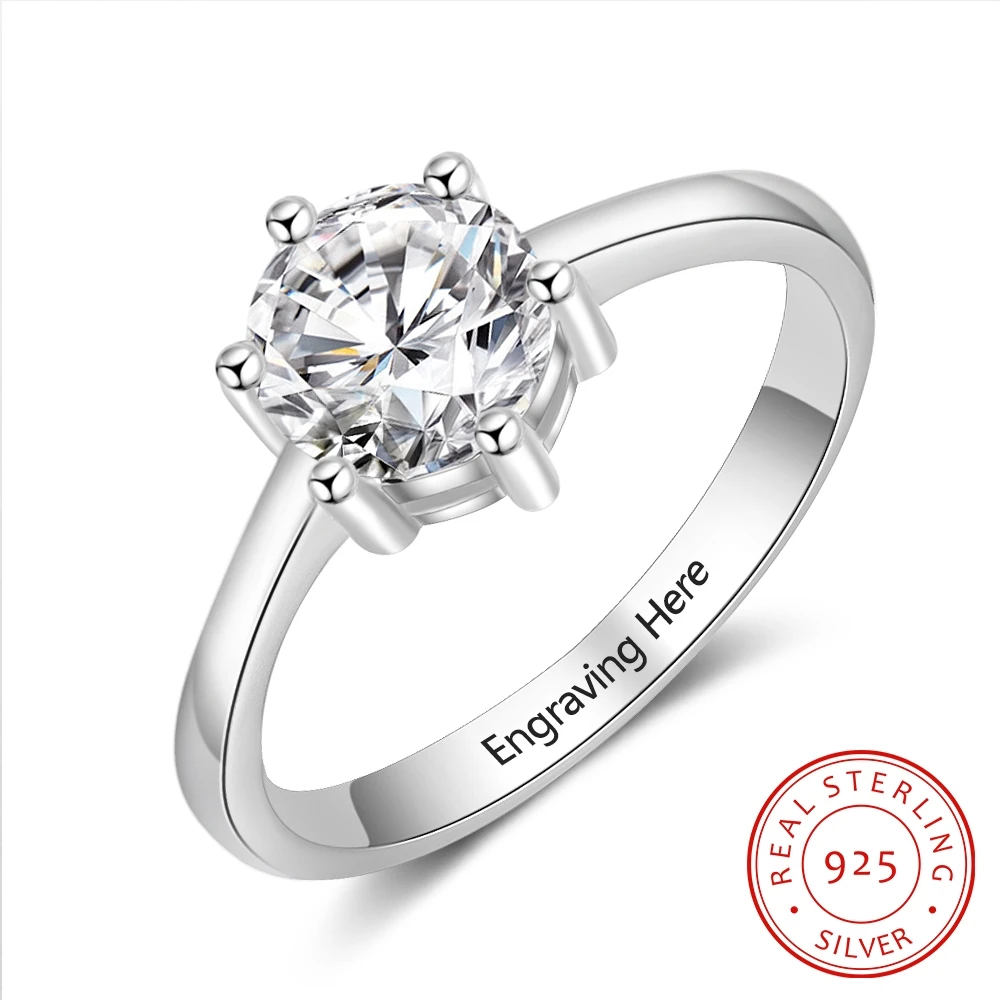 925 Sterling Silver Round Cubic Zirconia Personalized Rings For Women Wedding Engagement Jewelry ...
