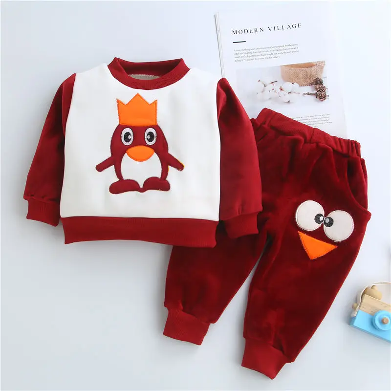 Girls spring autumn children clothes sets kid casual cotton velvet cartoon tops+pants 2pcs for girls children tracksuits outfits