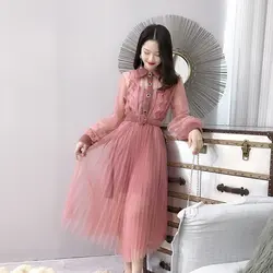 2019 Новое модное женское платье Осень-Зима тонкая сетка + приталенное платье на бретелях платье из двух предметов