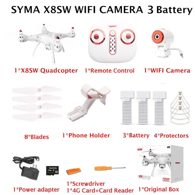 SYMA X8SW Радиоуправляемый Дрон с FPV Wifi HD камерой в режиме реального времени RC вертолет Квадрокоптер с дистанционным управлением самолет - Цвет: X8SW 3Batteries