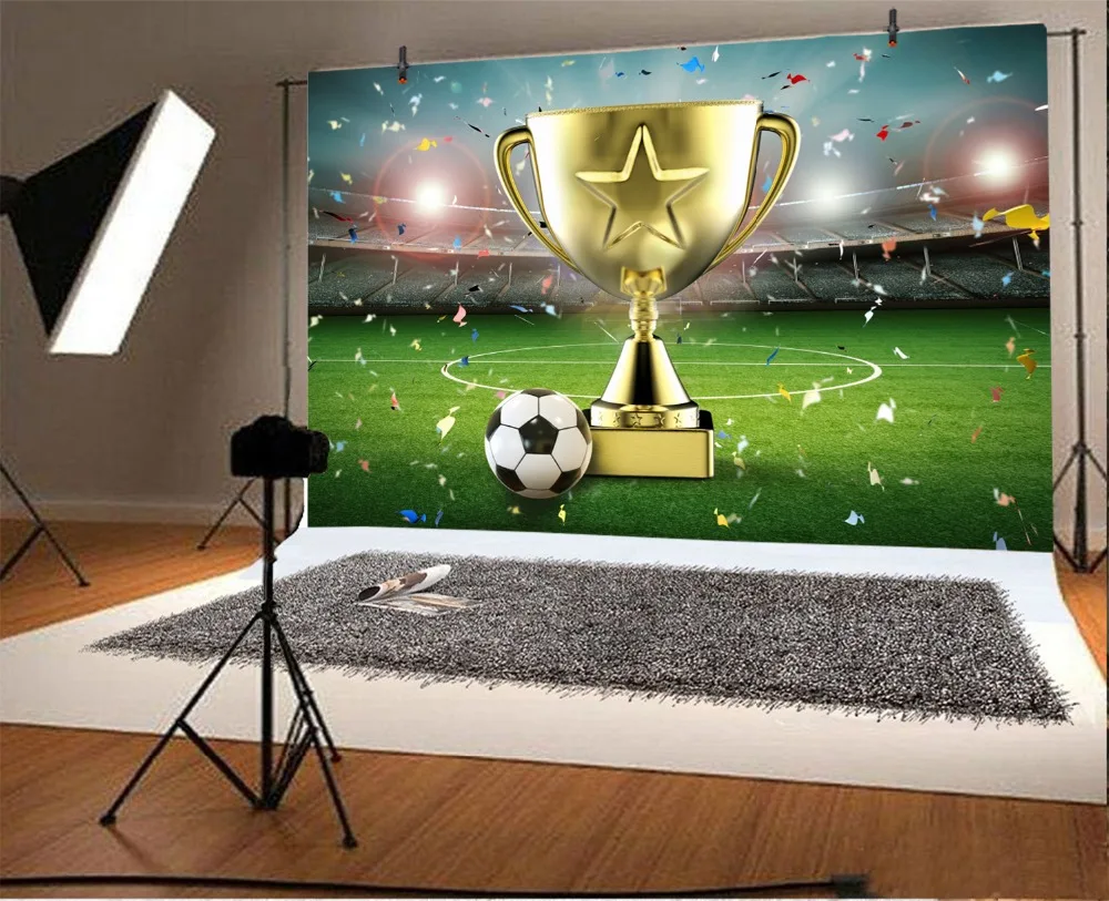 Laeacco Champion Cup Football Light Field Baby Child Photography Backgrounds Customized Photographic Backdrop For Photo Studio