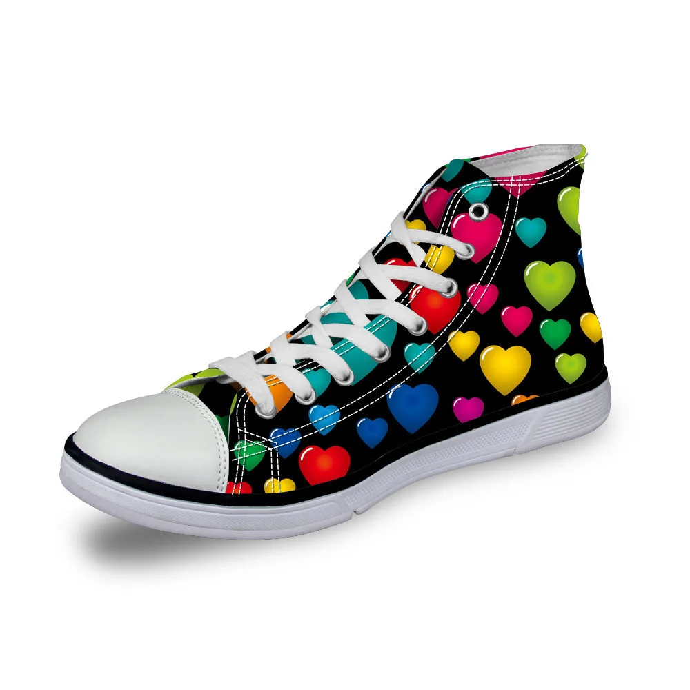 

Customized Women's High Top Canvas Shoes Fashion Black Heart Shaped Printed Women Casual Vulcanized Shoes Female Lace Up Shoes