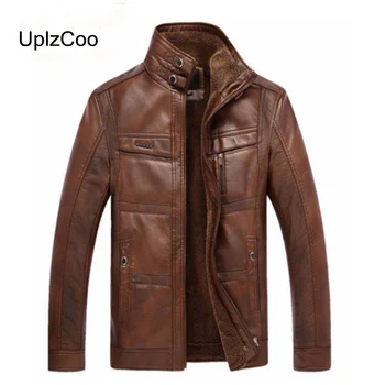 

UplzCoo 2019 Autumn Winter New Men's Leather Jacket Coat Thick Warm PU Outwear Men's Business Faux Fur Wool Jacket 3XL FM109