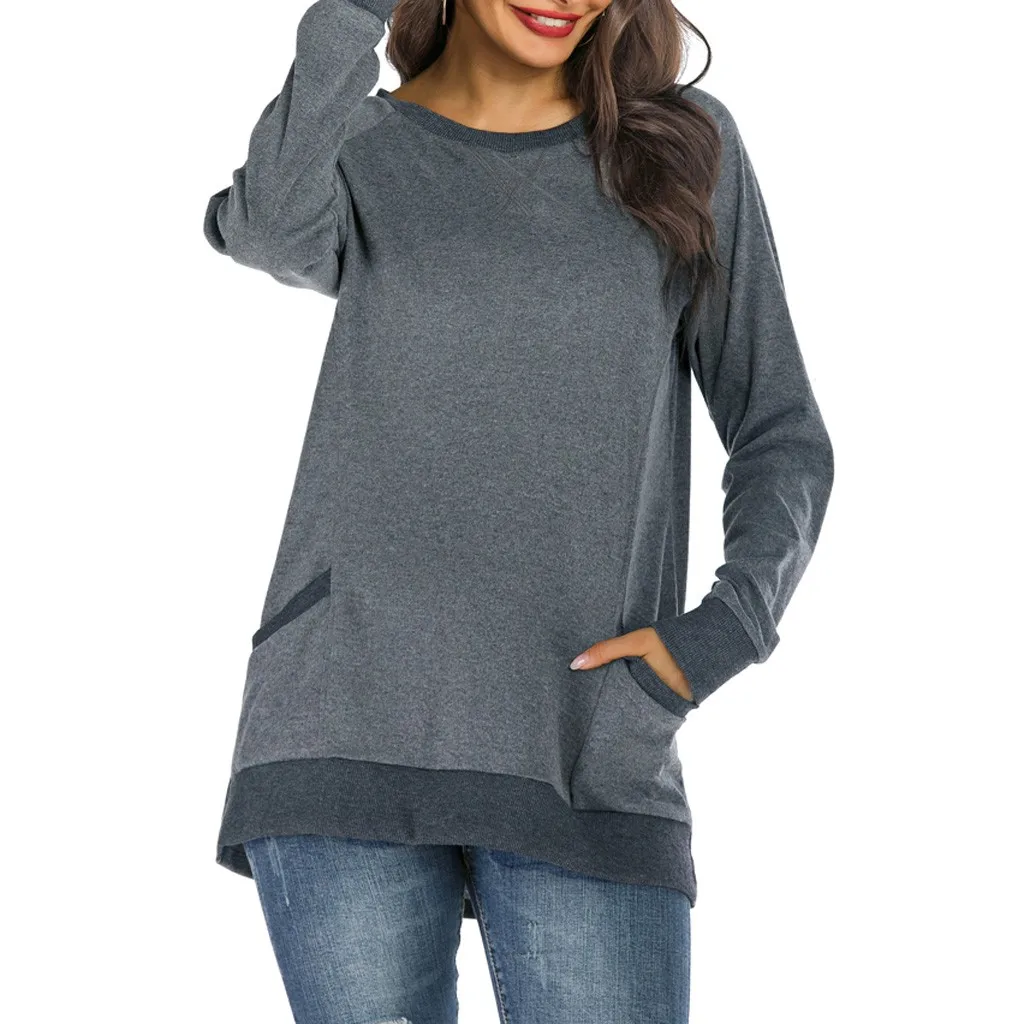 

Women Long Sleeve O-Neck Patchwork Pullover T-Shirt Tops Material Lightweight,ultra soft could keep you warm all day but stay YJ