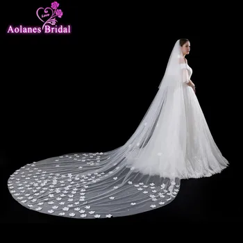 

AOLANES 2018 New Arrival 4 Meters Elegant Ivory Long Wedding Veils 3D Flowers Bridal Veil Wedding Accessories Veu de Noiva Longo