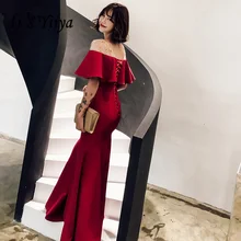 Это YiiYa вечернее платье золото Бисер с украшением в виде кристаллов цвет красного вина с юбкой-годе Вечерние платья Для женщин элегантные длина до пола, с оборками вечерние платье E014