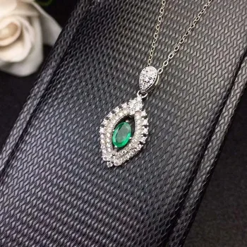 

SHILOVEM 925 sterling silver Emerald pendants classic fine Jewelry send necklace wedding gift wholesale 4*6mm new dz040601agml