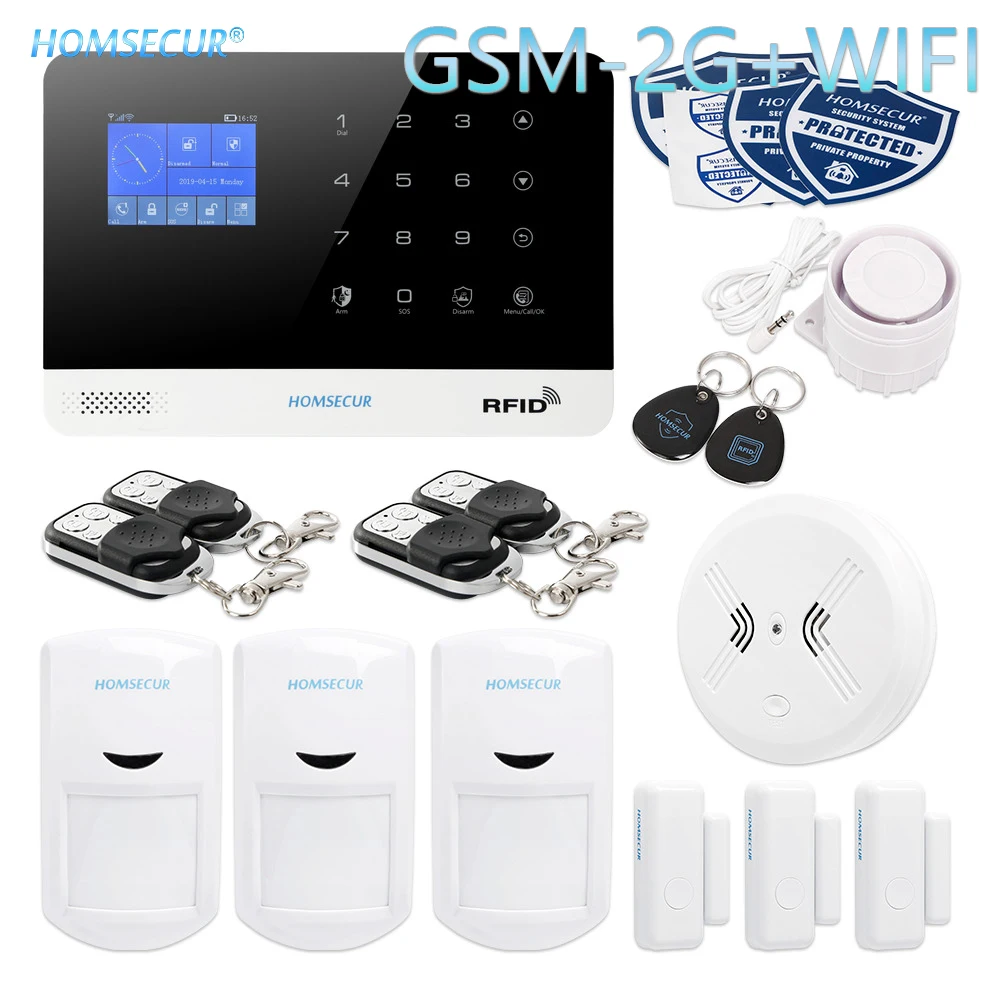 

HOMSECUR Wireless LCD 2G WIFI Home House Alarm System with Touch Keypad (EN/DE/ES/RU/FR/PL/PT/IT Menu Adjustable)