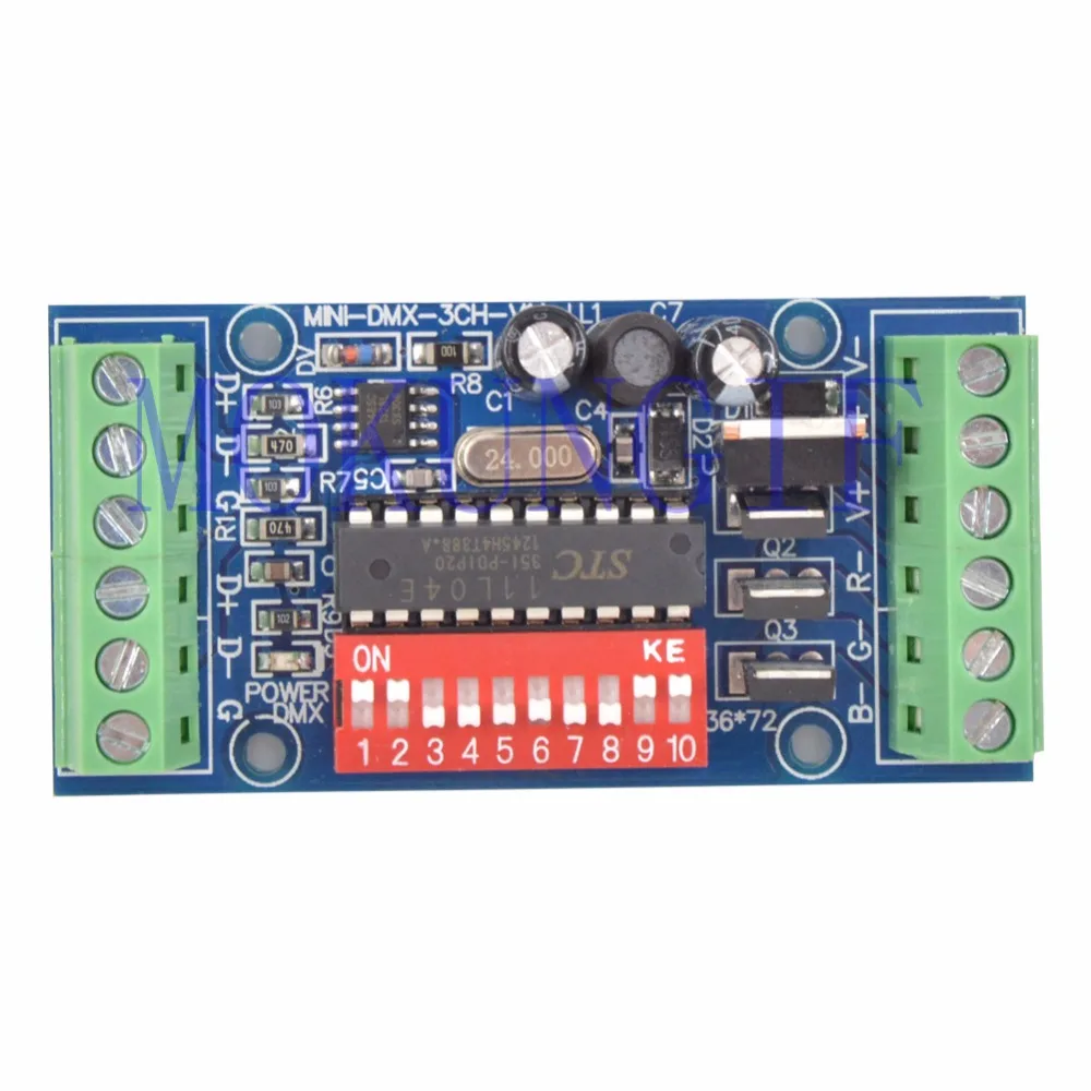 Быстрая, 50 шт в наборе, мини 3CH DMX контроллер для светодиодов, MINI-DMX-3CH-V1 RGB dmx512 декодер 3 канал 1 группа 4 светодиодный свет прокладки DC5V-24