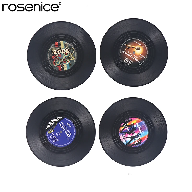 

4pcs Spinning Vintage Vinyl Record Drinks Coasters Cup Mat New Arrival Home Table Cup Mat Tableware Retro Placemat