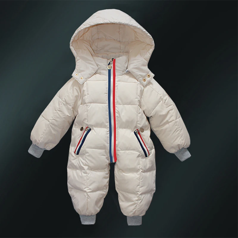 

Baby Snowsuit Padded Bodysuits Ski Romper Girls Boys Warm Winter Clothes Toddler Hooded Overalls White Duck Down Jackets IY231