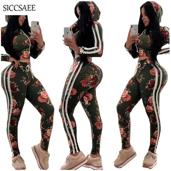 

Floral Print Two Piece Set Crop Top And Pants Bodycon Bodysuit Striped Side Hoodies Sweat Suit Sexy Casual Outfits Matching Sets