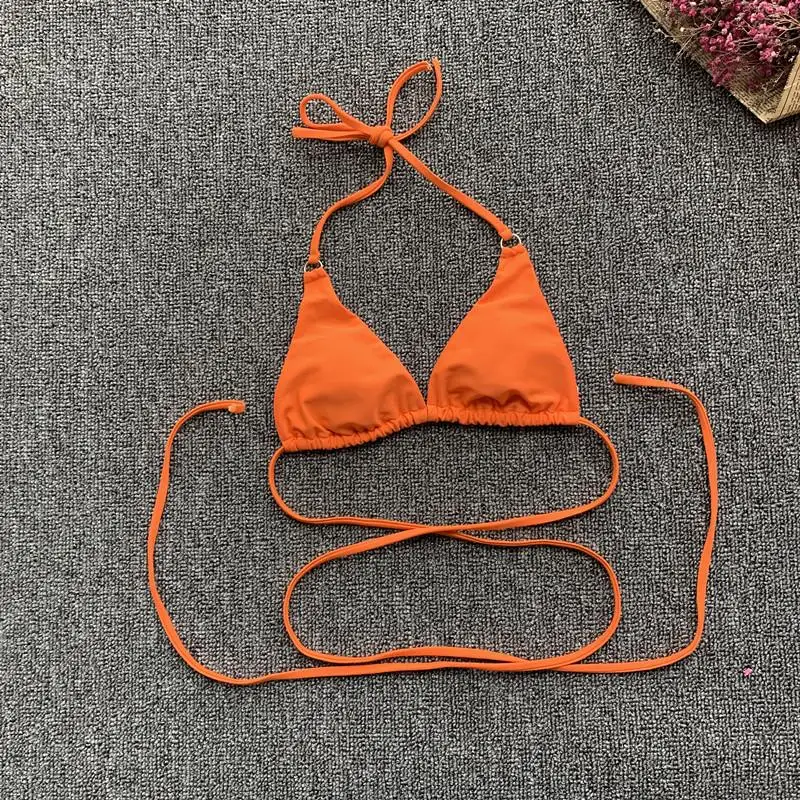 Оранжевые стринги с петелькой бикини сексуальный купальник с высоким вырезом женское индивидуальное кольцо купальный костюм бандаж треугольник бикини пляжная одежда