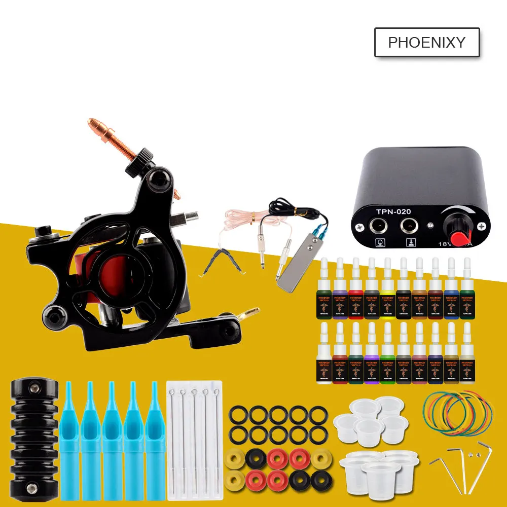 

Beginner Tattoo Kit 1 Tattoo Machine Guns Inks Pigment Power Supply Permanent Makeup Accessories Supplies Tattoo Machine Set