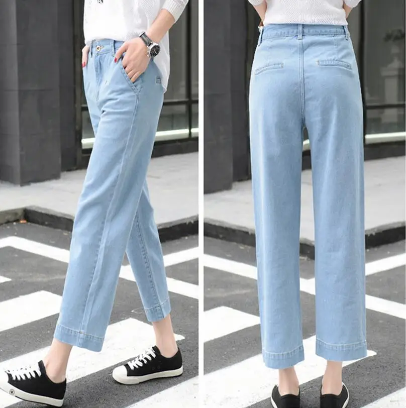 Весна и осень женские джинсы свободные широкие брюки повседневные джинсовые брюки w236