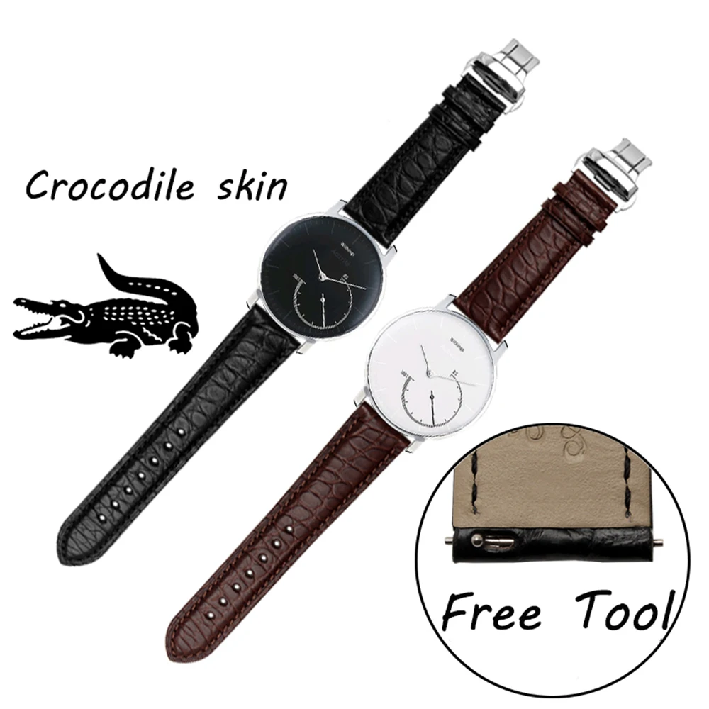 

Smart Watchband 18mm For Withings Activite/ steel/ Pop Quality Crocodile skin Watch band Mens Black Strap watches accessories