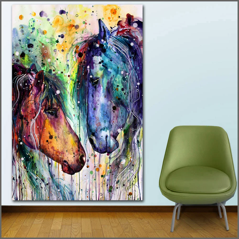 Large size Printing horses ink painting colorful Wall Art Picture Home Decor Living Room Modern Canvas Print No Frame Paintings | Дом и сад