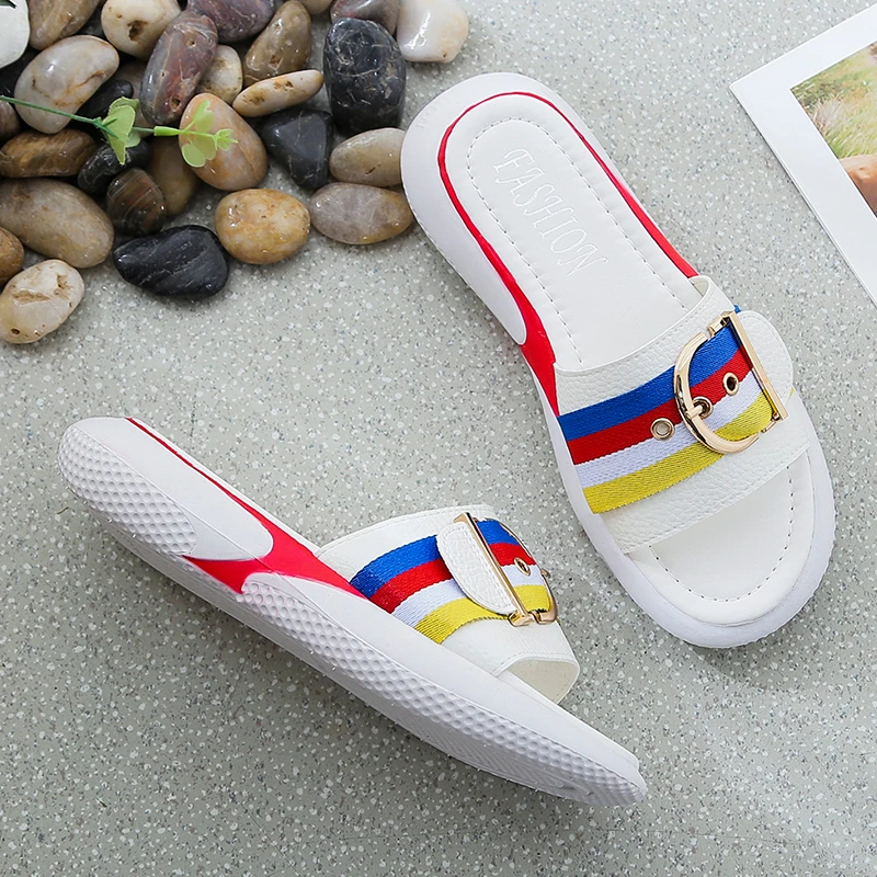 

New Rome 2019 Comfortable Leisure slides stripe non-slip Women Flat Slippers Different Colors shoes klapki damskie na lato