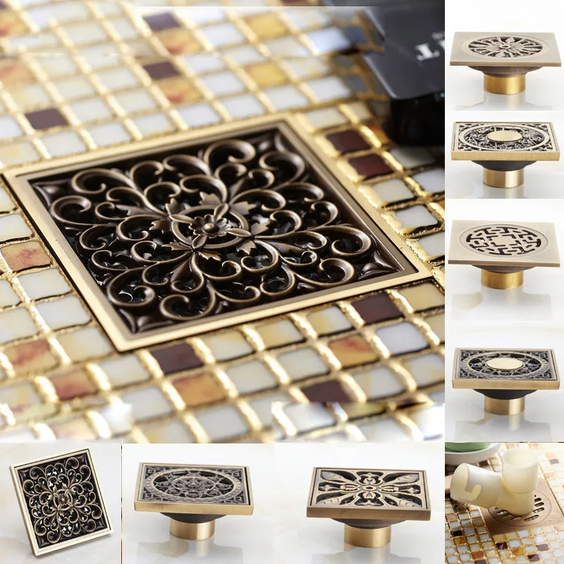 

drain all copper odor-proof thickening European-style bathroom toilet tee washer floor drain 4 inches squate Bronze