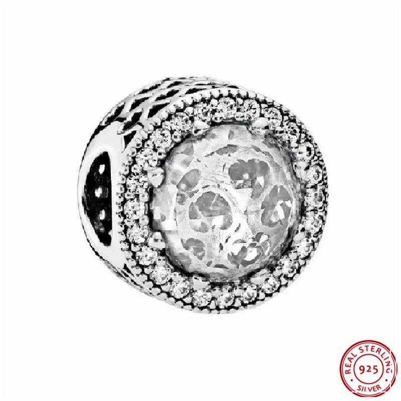 

Central Rose-Cut Stones Clear CZ Radiant Hearts Beads for Women Jewelry Making DIY Fit PANDORA Charms Silver 925 Original FL508