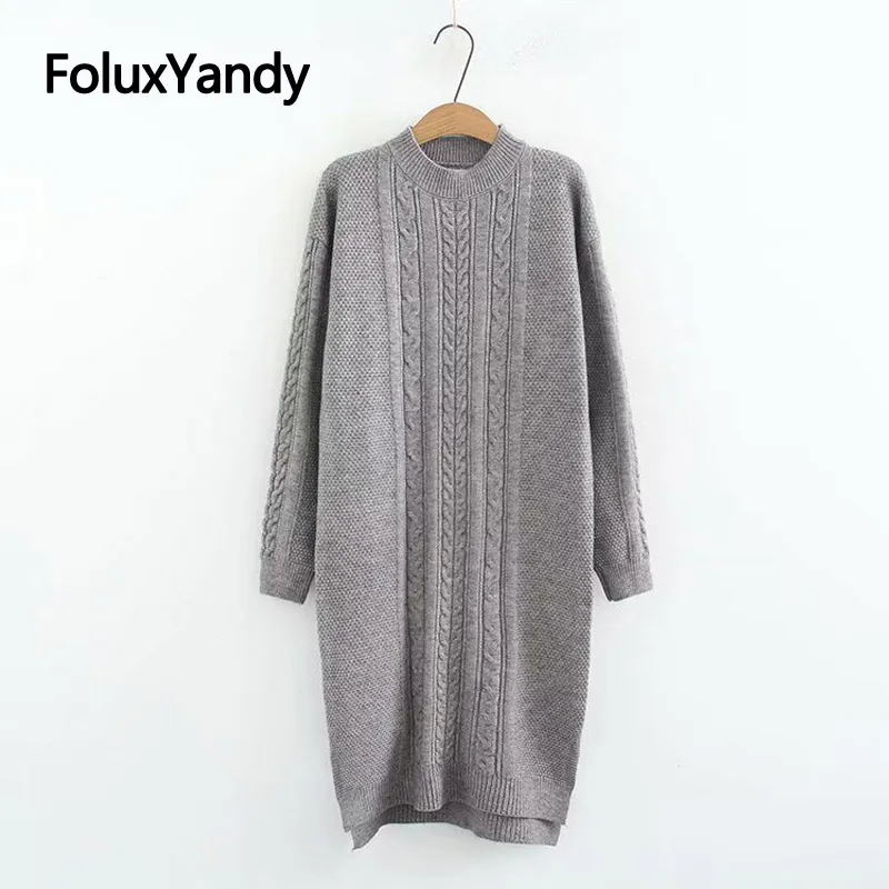 Crew Neck Long Sweater for Autumn Spring Casual Plus Size Women Knitted Sweaters Solid Pullovers KKFY2942 Crew Neck Long Sweater for Autumn Spring Casual Plus Size Women Knitted Sweaters Solid Pullovers KKFY2942