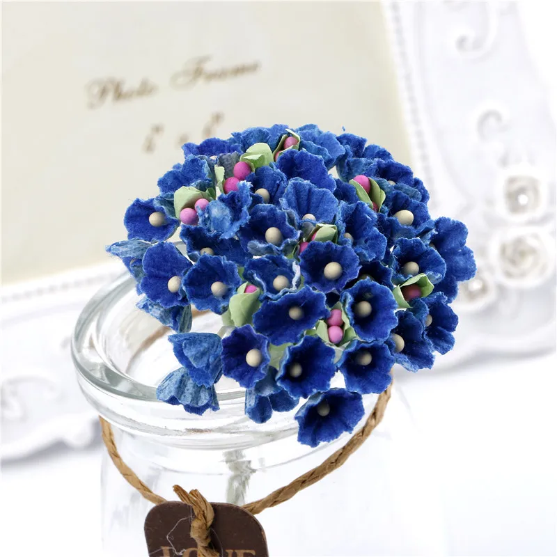 8 шт./букет 1 см мини бумажные розы Свадебное Оформление букета для скрапбукинга цветы сливы дешевые Флорес - Цвет: Royal blue