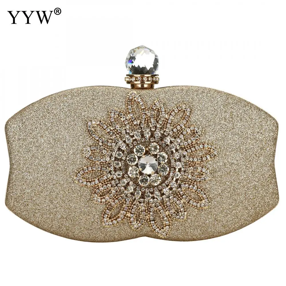 Fashion Evening Bag Women'S 2chain Handbag Night Wedding Clutch With Flower Rhinestone Gold Sliver Shoulder Bags Bolsa Feminina