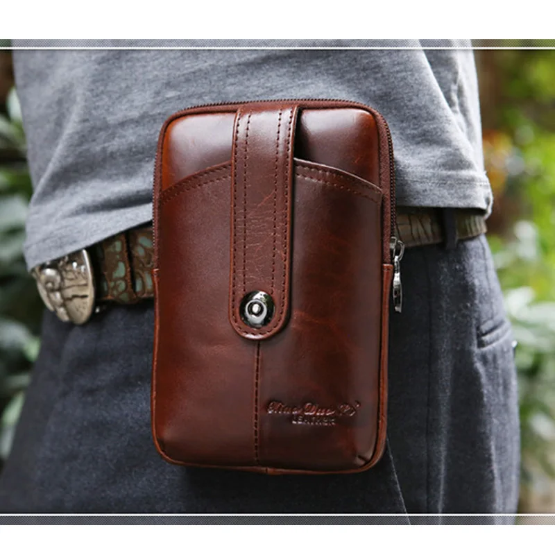 

Men Genuine Leather Hip Bum Waist Pack Bag Real Cowhide Vintage Snap Button Cell/Mobile Phone Cigarette Belt Purse Fanny Bag