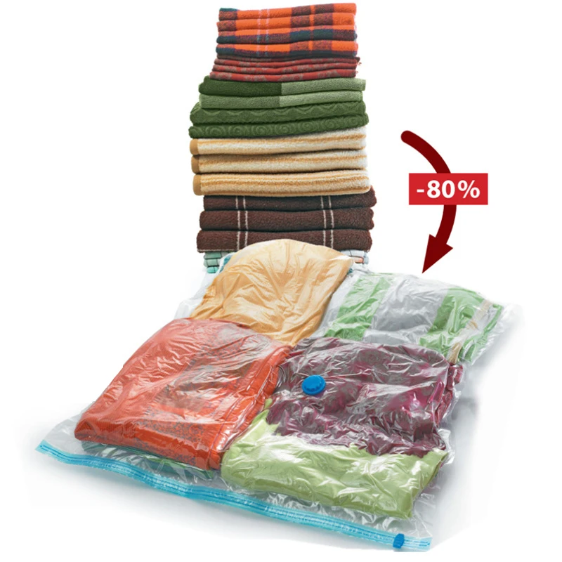 المنزل أكياس مكنسة ل صندوق تخزين ملابس حقيبة مع صمام شفافة الحدود طوي مضغوط المنظم الفضاء توفير ختم حزمة