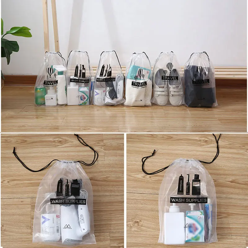 

5PCCute Portable Transparent Draw Pocket Organizer Cosmetic Bag Travel Makeup Storage Pouch Women Branch bag Wash Beaut Kit Home