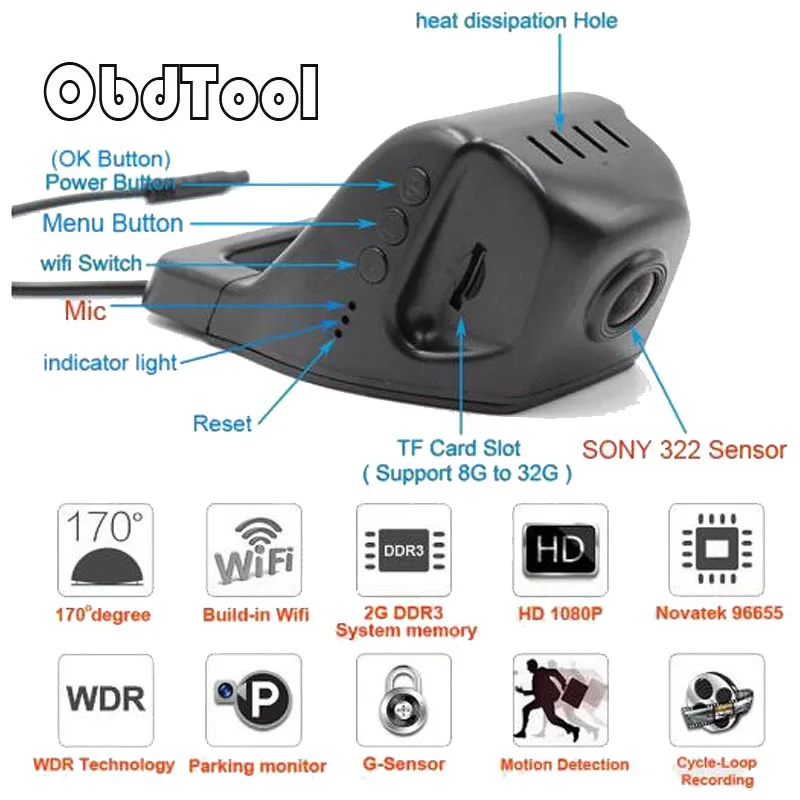 170 Degree Wifi font b Car b font DVR Registrator Video Recorder Camcorder Dash Camera 1080P