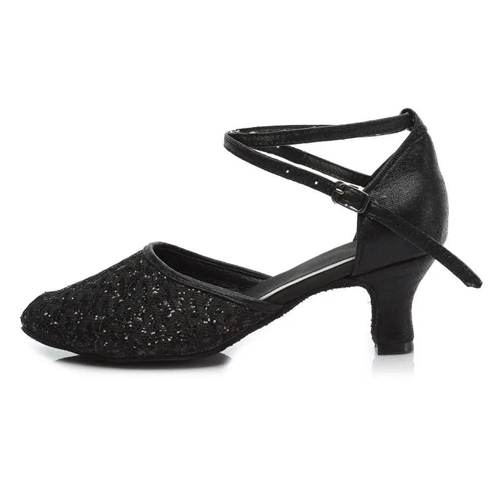 Размер 34-41, стиль, обувь для латинских бальных танцев, женская танцевальная обувь на каблуке 5 см/7 см - Цвет: 7cm Heels Black