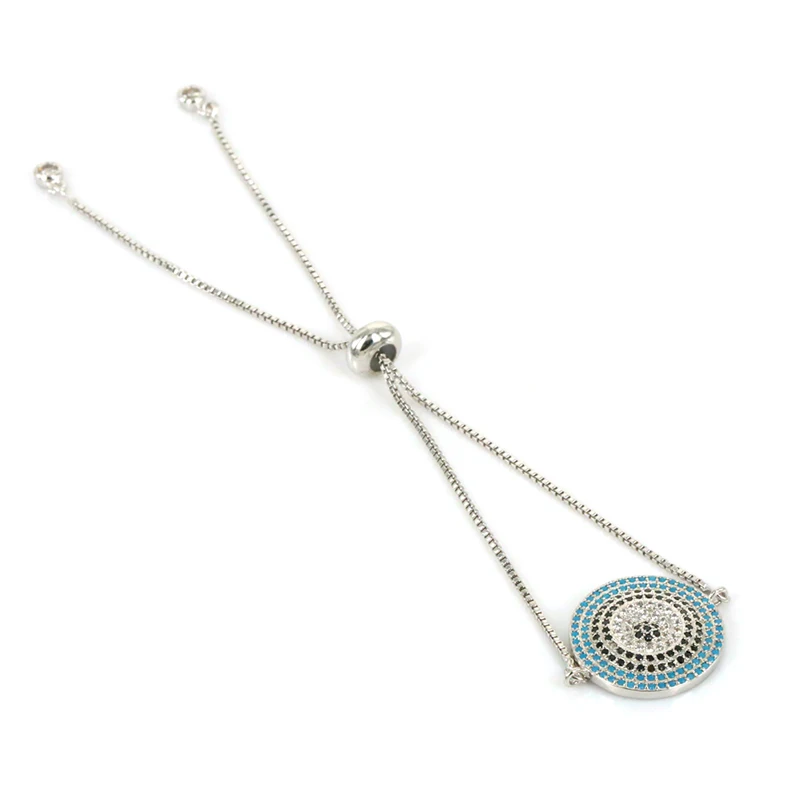 Блестящий черный циркон evil eye очарование регулируемый браслет Femme Мода звено цепи Для женщин Браслеты ювелирные изделия