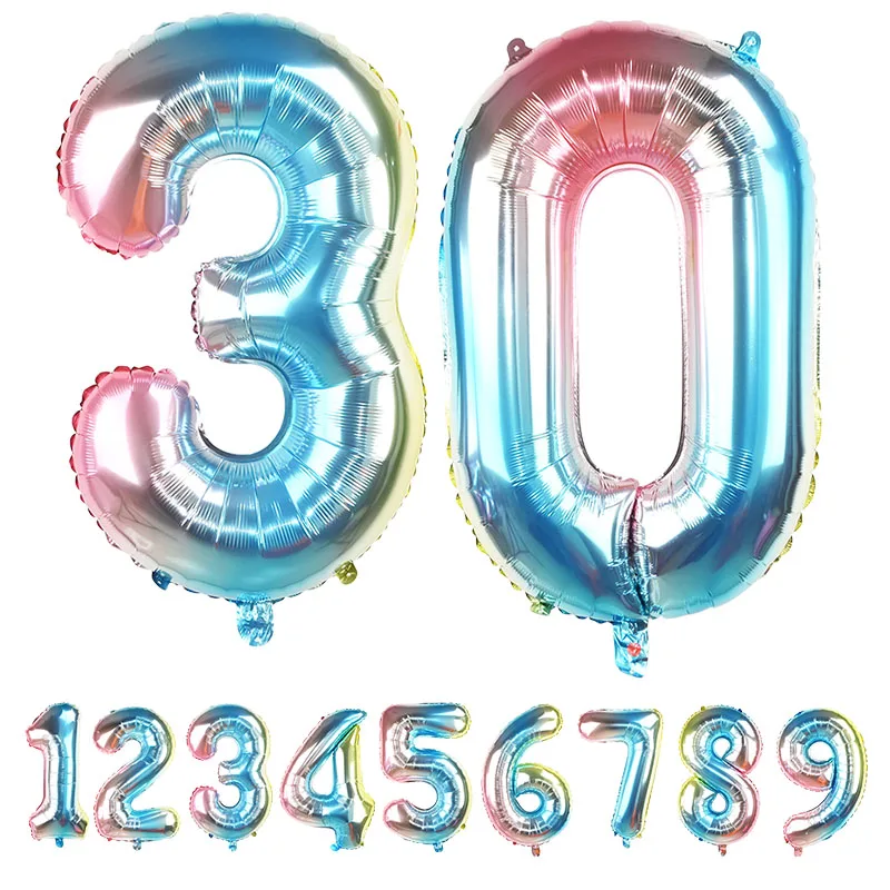

32inch Gradient Color Digital Foil Balloon Birthday Wedding Party Decoration Star Rainbow Color Balloon Baby Shower Supplies