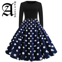 Black Winter Dress Women Polka Dot Patchwork Elegant Vintage Dress Long Sleeve Big Swing Plus Size Party Dresses Casual Chrismas black swing long sleeve dress