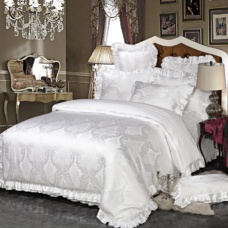 2017 Bedding Set Luxury Jacquard White Golden King Size 2017 Bedding Set Luxury Jacquard White Golden King Size Duvet Cover Bed Sheet Cotton Wedding Bedspread European Stlye In Sets From Home