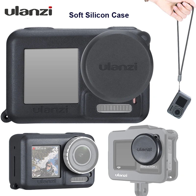 

ULANZI OA-3 Vlog Soft Protective Case with Camera Lens Cap for DJI Osmo Action with Sling Rope Silicone Droproof Vlogging Case