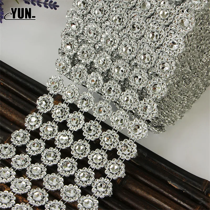 10 yards plastic environmental protection 6 rows of sunflower flower silver hollow diamond jewelry accessories 7D (4)