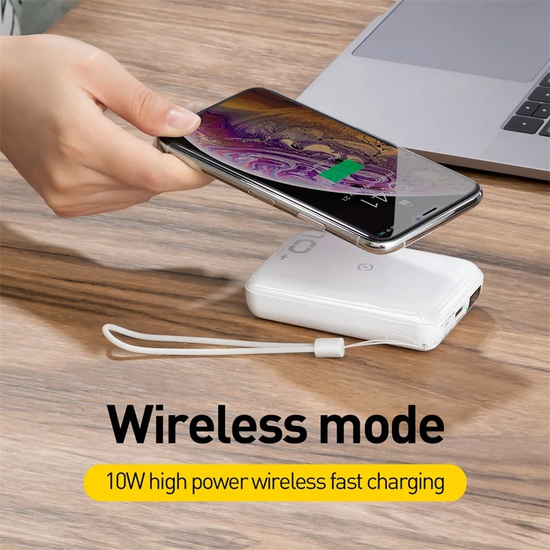  Banco de energía Baseus 10000mAh cargador inalámbrico QI de 10W y cargador rápido con cable de 18W 