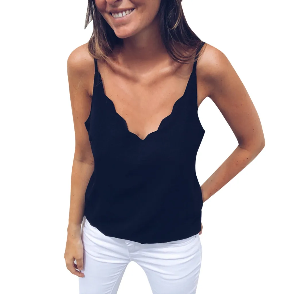 

Summer Tank Top Women Summer Sexy V Neck Strappy Basic Solid Tops Shirts Crop Loose V-Neck Stretch Soft Daily Casual Camis