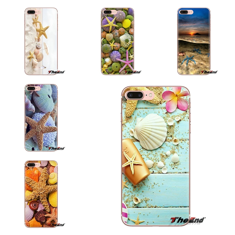 

For iPod Touch Apple iPhone 4 4S 5 5S SE 5C 6 6S 7 8 X XR XS Plus MAX Blue Wood Seashells Sea Star Soft Transparent Shell Covers