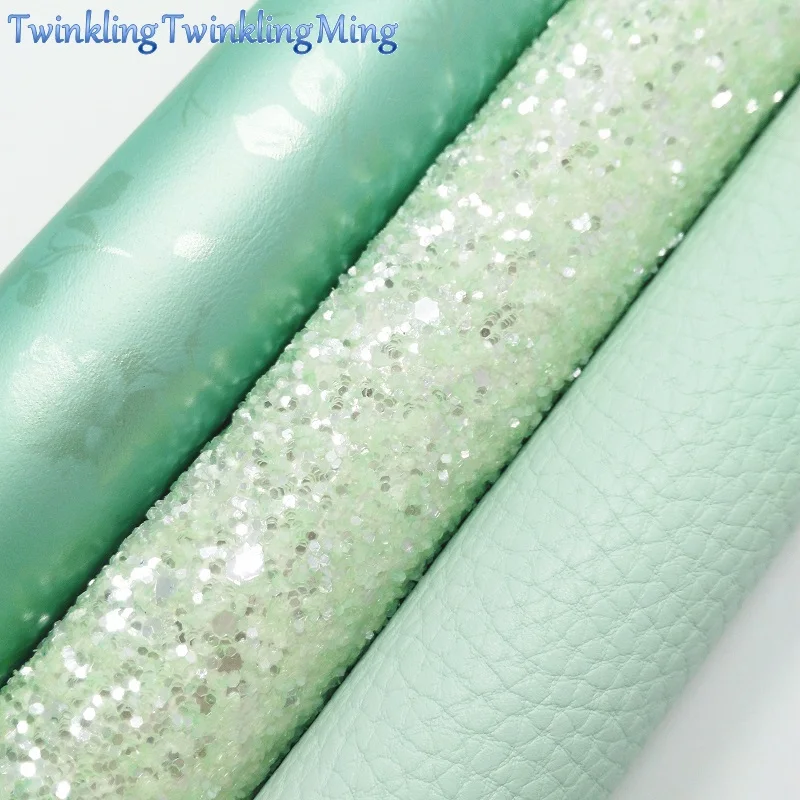 

Green Glitter Fabric, Litchi Faux Leather Fabric,Flowers Synthetic Leather Sheets For Bow A4 8"x11" Twinkling Ming XM249