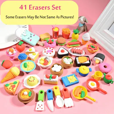 Новинка, милые Ластики для детей, ластик для еды в виде животных, Kawaii, мультяшный резиновый ластик, набор, творческие подарки для детей - Цвет: 41 Erasers Set